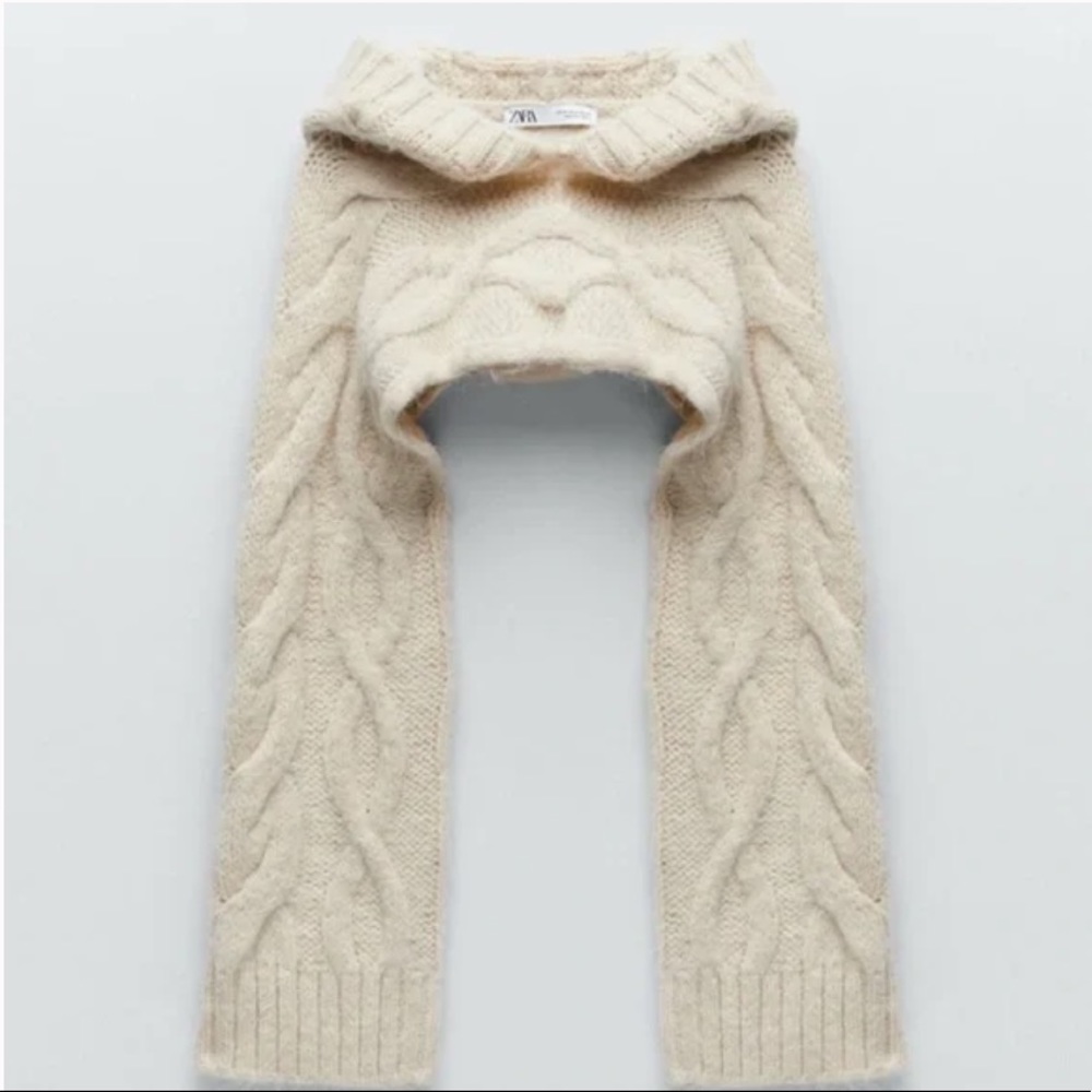 NWT Zara Hooded Cable Knit Sweater with Arm Warmers